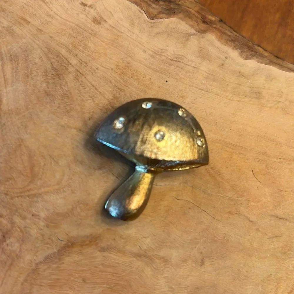Vintage Jonette Jewelry Stamped Mushroom and Rhinestone Brooch